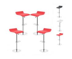 Tabouret de bar lot de 4 design en cuir simili et métal chromé, haute réglable, rouge - rouge