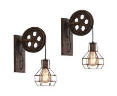 2 Pack Applique Créative Style Industrielle Rétro Lampe de Mur Loft Style Levage Poulie Lumière