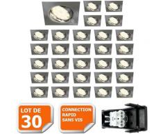 LOT DE 30 SPOT ENCASTRABLE ORIENTABLE LED CARRE ALU BROSSE GU10 230V eq. 50W BLANC CHAUD
