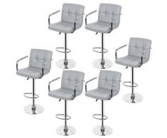 Lot de 6pcs tabouret pour bar cuisine haut tournant réglable avec dossier et avec accoudoirs gris