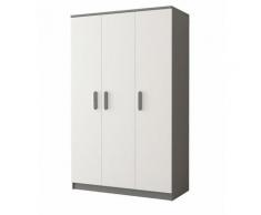 MARLIE - Armoire 3 portes chambres d'enfants - 193x120x50 cm - 7 étagères + tringle - Gris