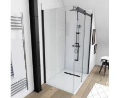 Paroi de retour pour Paroi porte de douche type industriel NOIR MAT - 80x200cm - verre trempé 8mm