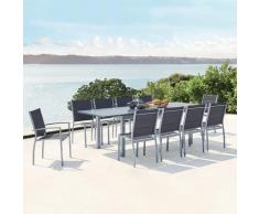 Arezzo 10 gris : salon de jardin extensible en aluminium + 10 assises en textilène