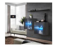 Ensemble meubles de salon SWITCH SBIII design, coloris gris brillant et porte vitrée avec système