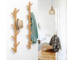 Porte Manteau Mural en Bois - Forme d’ Arbre - 8 Crochets - Freosen