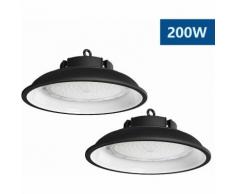 2×Anten Top 200W UFO Projecteur LED Lampe Industrielle Suspension IP65 Phare de Travail 13000LM