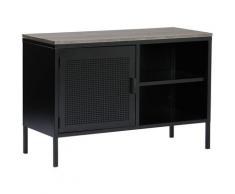 Buffet métallique - Meuble Bas Rangement - Enfilade Métal avec Plateau en Bois - avec une porte et