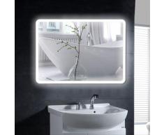 Skecten - Miroir mural de salle de bain, interrupteur tactile - Coins arrondis LCD - blanc froid