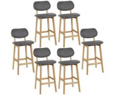 Tabouret de Bar Lot de 6, Tabouret de Cuisine Design en Cuir Artificiel et Bois, Gris
