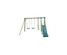 Portique en bois COMANCHE - 1 toboggan + 2 balançoires + 1 vis-à-vis