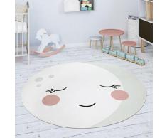 Paco Home Tapis Rond Chambre Enfant Tapis De Jeux Tapis Bébé Motif Lune Blanc Cassé Blanc Ø 120 cm