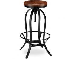 Tabouret de Bar, Design industriel, pivotant, Chaise haute ronde, Hauteur 76,5 cm max. fer bois,