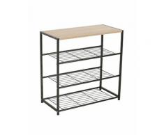 Meuble à chaussures pour votre entrée ROBBY3, 3 niveaux, métal noir et plateau coloris bois - Gris