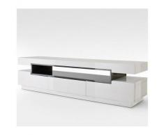 Inside75 - Meuble TV design LYRA 3 tiroirs et niches structure laquée blanc brillant et gris - blanc