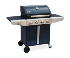 Barbecue au gaz Bazin 4 Anthracite Cuisine extérieure 4 brûleurs + 1 feu latéral avec tablettes