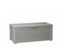 Coffre de Jardin 550L TAUPE Effet bois FLORIDA 147xP72xH60 cm Resine Anti UV Haute résistance gel