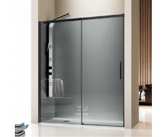 Kassandra - Paroi de douche fixe + Porte coulissante LUNA profil noir mat verre fumé 165 cm Paroi