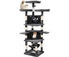 BAMNY Arbre à Chat, avec 2 Niches et Grattoir Chat, 188 cm, 3 Plateformes, Flanelle en Gris Foncé,