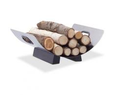Relaxdays - Porte-bûches de cheminée porte-revues inox métal moderne bois HxlxP: 16 x 41 x 33 cm,