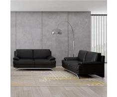 Ensemble salon en cuir noir 3+2 places ROMEO
