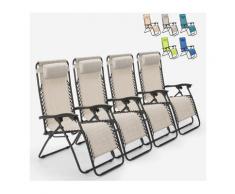 4 transats de plage et jardin pliants multi-positions Emily Zero Gravity | Gris