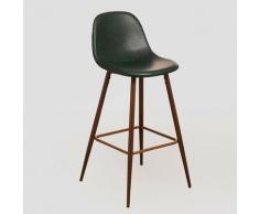 Tabouret Haut en SimiliCuir Glamm Simili cuir - Acier Bois foncé Vert Jungle - - Sklum