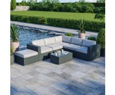 Salon de jardin résine tressée d'angle fonctionnel avec coffre de rangement intégré - noir ecru