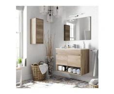 Meuble sous-vasque suspendu, 2 portes + Miroir finition nordik - Dim : 64x80x45cm -PEGANE-