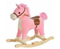 Homcom - Cheval à bascule selle grand confort peluche courte douce bois peuplier rose dim. 65L x