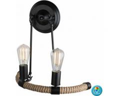 Applique murale en corde de chanvre, lampe à télécommande rustique à intensité variable, avec