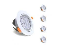 Spot LED Rond Encastrable Orientable 12W 80° (pack de 5) - Blanc Chaud 2300K - 3500K
