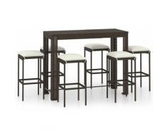 Meuble de bar de jardin 7 pcs et coussins Résine tressée Marron