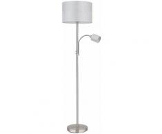 Plafonnier wash avec liseuse, lampadaire salon, textile gris, 2 interrupteurs avec liseuse mobile,