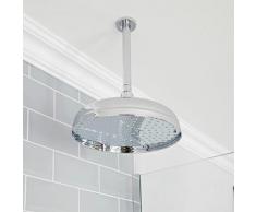 Elizabeth - Pommeau de douche pluie rond fixe rétro 30 cm avec bras plafonnier - Chromé - Hudson