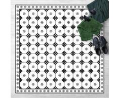 Tapis en vinyle - Geometrical Tiles Cottage Black And White With Border - Carré 1:1 Dimension HxL: