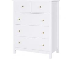 Commode Blanche Chambre Chiffonnier avec 5 Tiroirs Meuble de Rangement pour Salon, Entrée, et