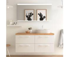 Meuble de salle de bain 120 cm couleur blanc avec plan chêne pour double vasque à poser - So matt