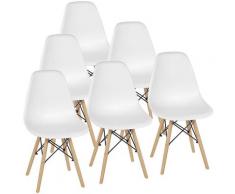 Lot de 6 Chaises de Salle à Manger Chaise de Cuisine avec Pieds en Bois Blanc - Blanc