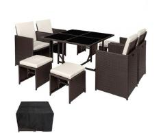 Salon de Jardin BILBAO - Ensemble avec 4 Chaises, 4 Tabourets et 1 Table en Résine Tressée Acier