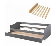 MACEO - Pack Lit Gigogne 90x200cm Gris + Sommier