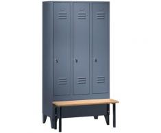 Certeo - Wolf Vestiaire avec banc frontal, portes en tôle perforée raccourcies - largeur