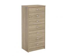 Commode chiffonnier DONIA, semainier meuble de rangement avec 7 tiroirs en colonne, en mélaminé