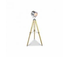 Lampadaire Trépied Projecteur Vintage Hauteur Réglable Bois naturel