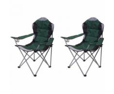 2x Chaise de camping HHG-044, chaise pour pêcheur, pliable, rembourré ~ vert