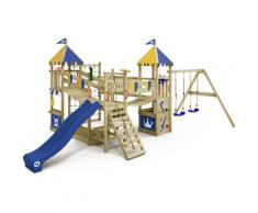 No_brand - WICKEY Aire de jeux Portique bois Smart Queen avec balançoire et toboggan bleu Maison