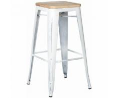 SKLUM Tabouret haut en acier LIX Vintage Wood Blanc Cassé Bois - Acier Bois Naturel - Blanc Cassé