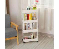 Chariot à 4 Niveaux, Desserte, Étagère de Rangement Mobile en ABS L40 x l22 x H90CM, Blanc