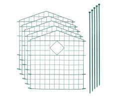 Clôture de jardin Clôture étang 11 pcs. x5 feuilles de fond vert métallique arc supérieur pointu
