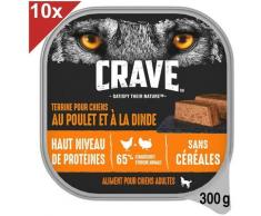 Barquettes en terrine au poulet & à la dinde pour chien 10x300g - Crave
