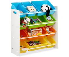 Relaxdays - Étagère pour Enfants, Organisation 9 Boîtes de Rangement pour Jouets Colorées,